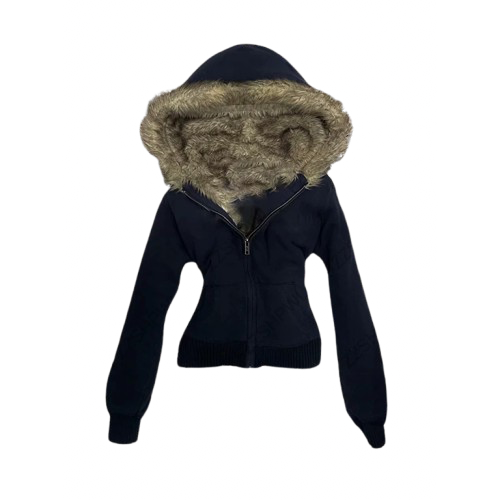 NAVY FUR ZIP UP